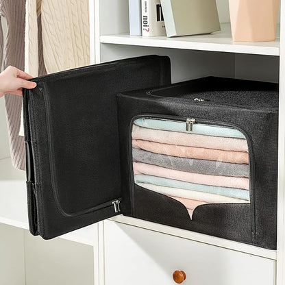 FHSQX 3 Pack Clothes Storage Bins Foldable Metal Frame Storage Box Stackable - Image 5