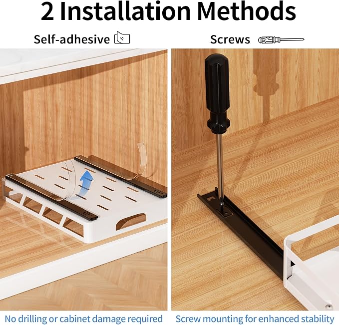 XLP Pull Out Cabinet Organizer 16" Deep, Heavy Duty Slide Out Drawers, Adhesive - Image 6