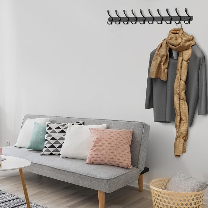 Coat Rack Wall Mount with 10 Tri Hooks, Stainless Steel 32 Inch – Black Matte - Image 3