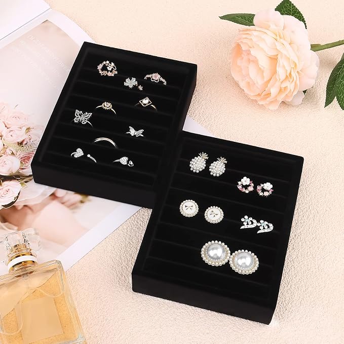 DesignSter Small Jewelry Tray-Ring Organizer 2PCS Premium Velvet Rings Earrings - Image 5