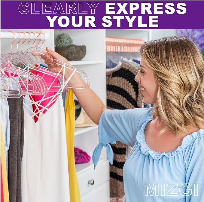 MIZGI Premium Clear Invisible Acrylic Hangers, Crystal Plastic Hangers - Image 4