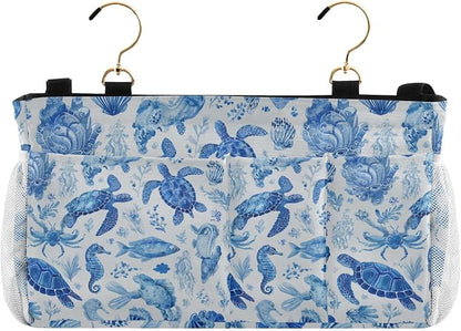 Ink Blue Turtles Fish Crabs Bedside Caddy by QwThum