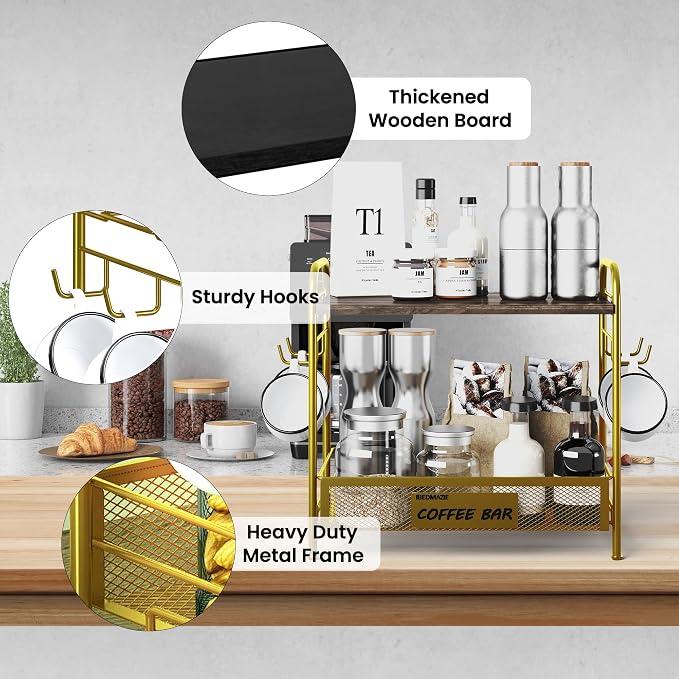 Coffee Bar Organizer for Countertop Station, Simple Assembly 2 Tier Shelf for - Image 5