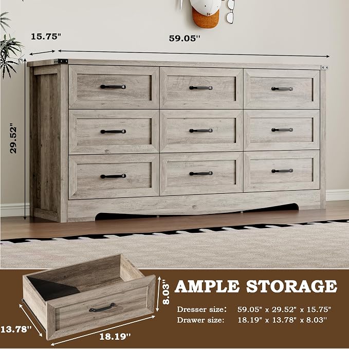 9-Drawer Dresser for Bedroom, Modern Wooden Chest of Drawers - Image 2