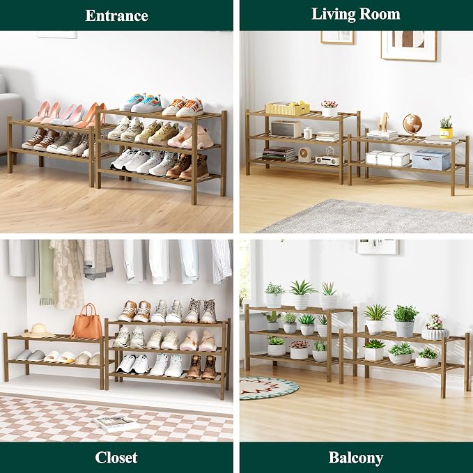 Smiry Bamboo Shoe Rack for Closet, 2 Tier Wooden Stackable Shoe Organizer - Image 7