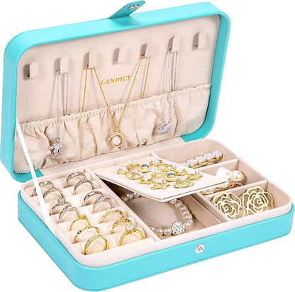 LANDICI Small Jewelry Box for Women Girls, PU Leather Travel Jewelry Organizer by LANDICI