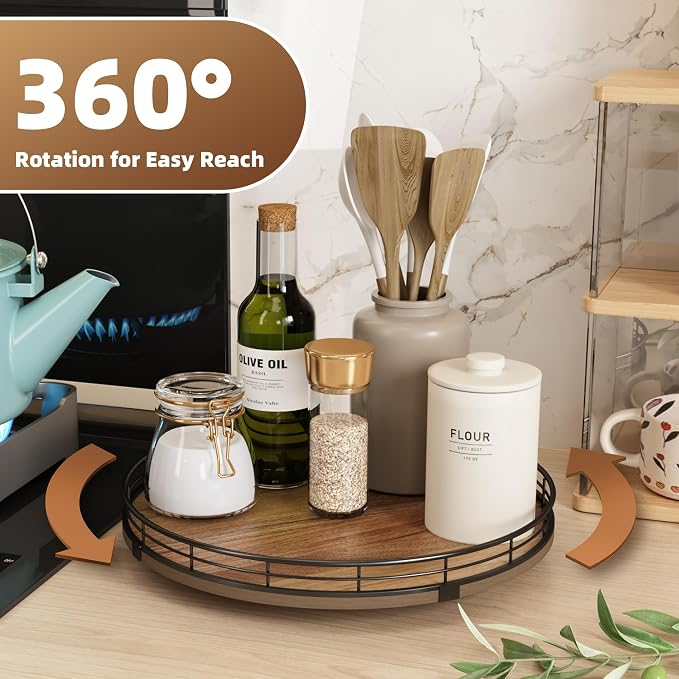 Acacia Wood 12" Lazy Susan Turntable Organizer - Image 3