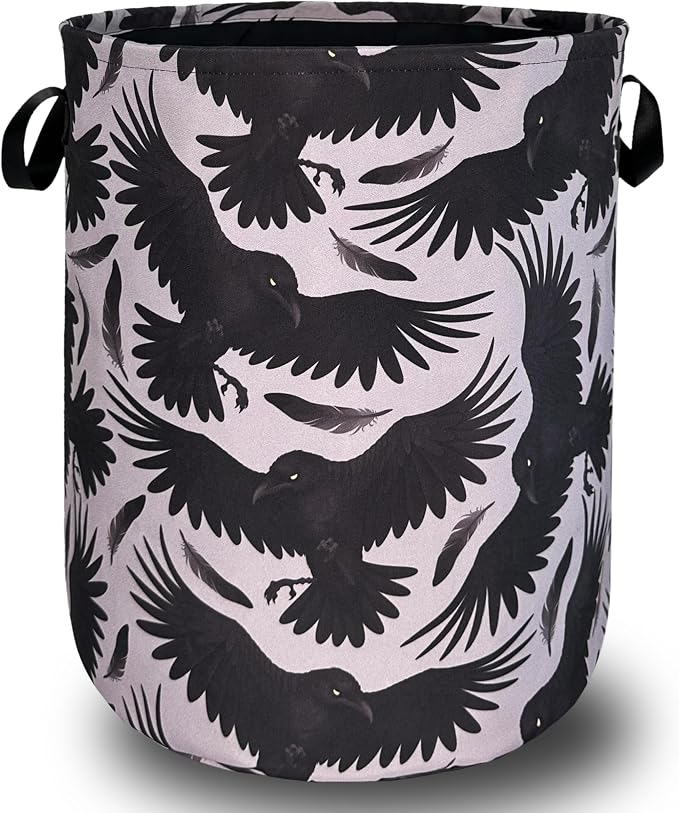 Black Birds With Feathers Laundry Hamper With Handles Foldable Oxford Cloth by SELIONLIKN