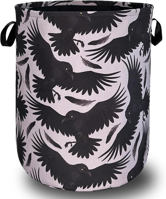 Black Birds With Feathers Laundry Hamper With Handles Foldable Oxford Cloth by SELIONLIKN