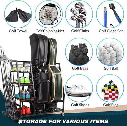 Golf Bags Storage Garage Organizer, Golf Bag Rack Fits 2/3 Golf Bags and Golf - Image 7