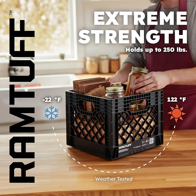 Ramtuff 4 Pack Storage Milk Crate, Durable Plastic Home Organizers, Stackable - Image 3