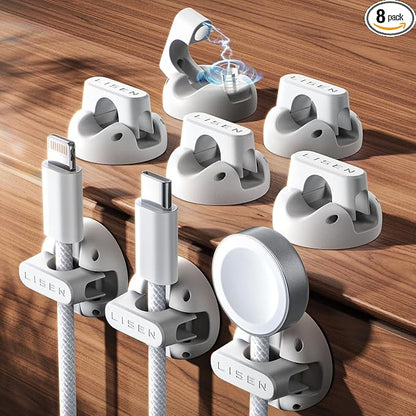 8 Pack Magnetic Cable Clips Organizer, LISEN Cord Holder by Lisen