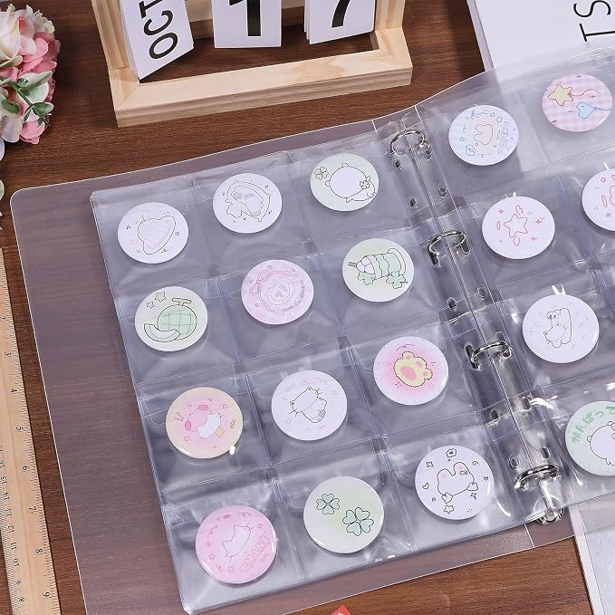 FREEBLOSS 144 Pocket Buttons Badge Pin Storage Book Transparent PVC Button Pins - Image 5