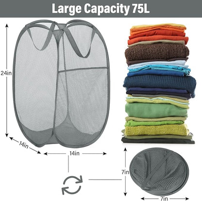 BATTOO 3 Pack Collapsible Laundry Basket Strong Mesh Pop Up Laundry Hamper - Image 3