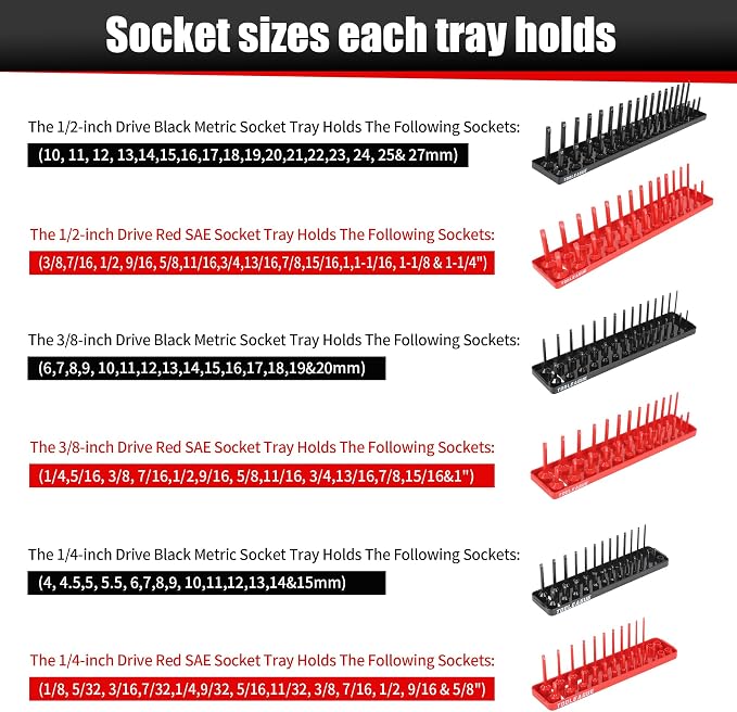 TOOLEAGUE 7Pcs Socket Organizer Tray and Magnetic Wrench Holder Set, 3/8" - Image 3