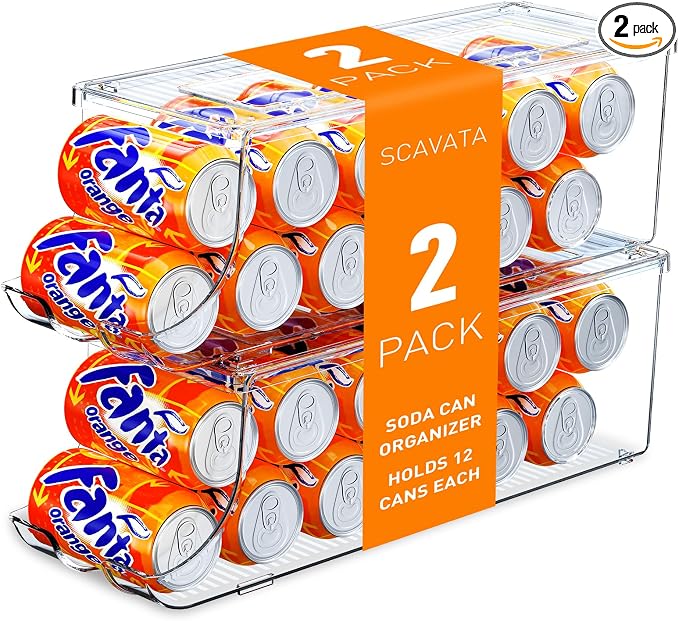 2 Pack Soda Can Organizer for Refrigerator, Stackable Canned Food Pop Cans by Tidyyourlife