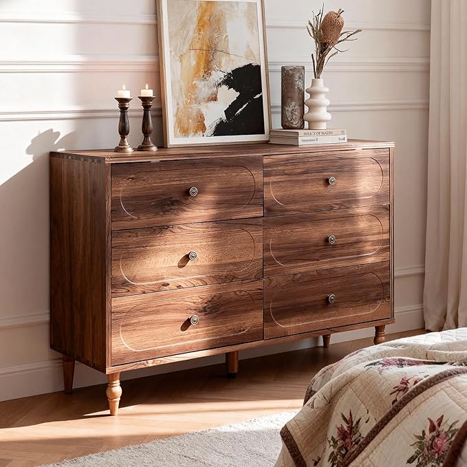 6 Drawer Dresser for Bedroom, Dark Walnut Wood Dresser - Image 6