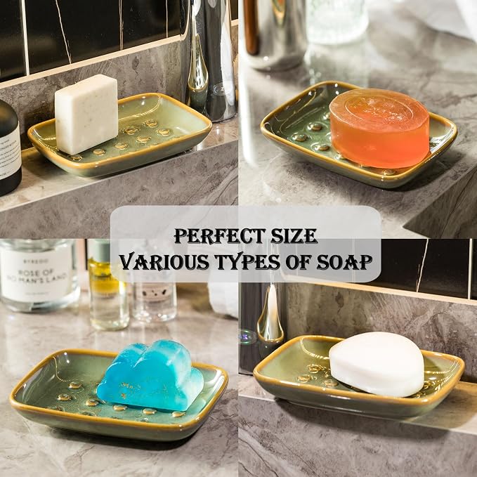 Soap Dish for Shower, Ceramic Soap Dish Non-Slip Soap Holder Bar Saver Tray for - Image 3
