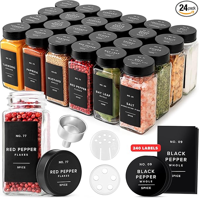 Glass Spice Jars with Label and Stainless Steel Lids Spice Containers with 240 by EDELHAUS