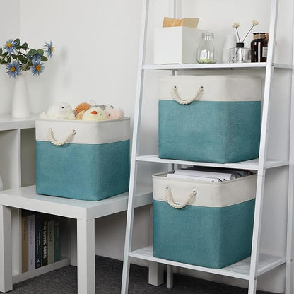 Bidtakay Fabric Baskets for Closets Shelves Lined Set of 3 Large Square - Image 3