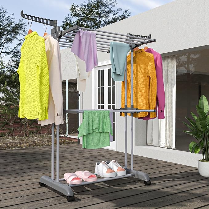 Bigzzia 3 Tier Clothes Drying Rack, 57 Inch Laundry Drying Rack, Foldable - Image 5