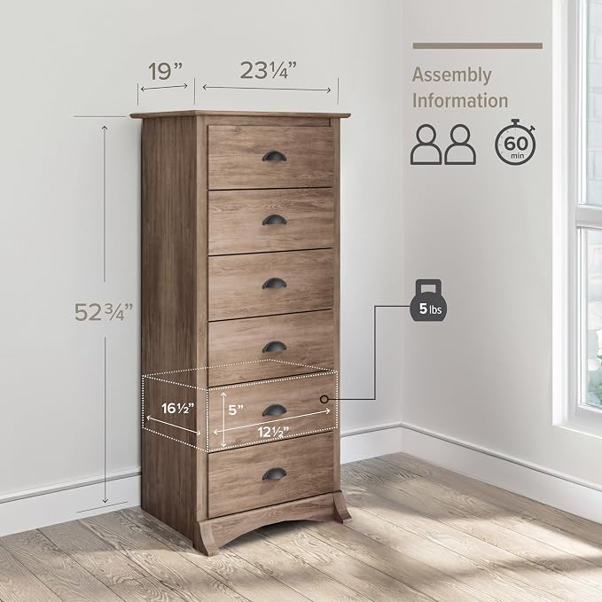 Prepac Salt Spring Rustic 6-Drawer Tall Dresser - Image 3
