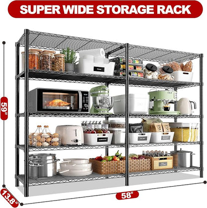 REIBII 5 Tier Wire Shelving Storage Shelves Loads 1430LBS, 2 Pack - Image 2