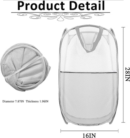 Collapsible Pop Up Laundry Hamper, Extra Large Mesh Foldable Laundry Basket - Image 2