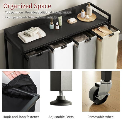 Laundry Hamper with Shelf, Laundry Basket 4 Section, Laundry Sorter with - Image 3