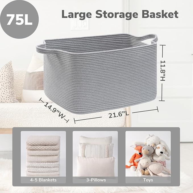 Goodpick Large Toy Basket for Blankets, Baby Laundry Basket, Storage Baskets - Image 3