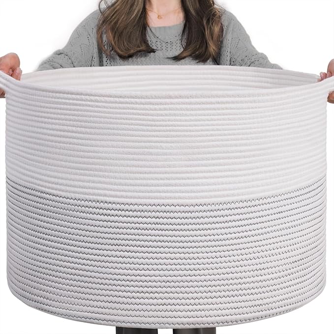 INDRESSME XXXLarge Cotton Rope Basket 21.7" x 21.7" x 13.8" Woven Baby Laundry by INDRESSME