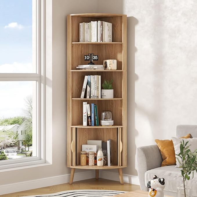5-Tier Corner Shelf, 66.73''Tall Modern Corner Bookshelf, 5 Shelf Bookcase - Image 3