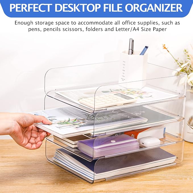 Set of 4 Office Organization and Storage, Stackable Document and File Paper - Image 3