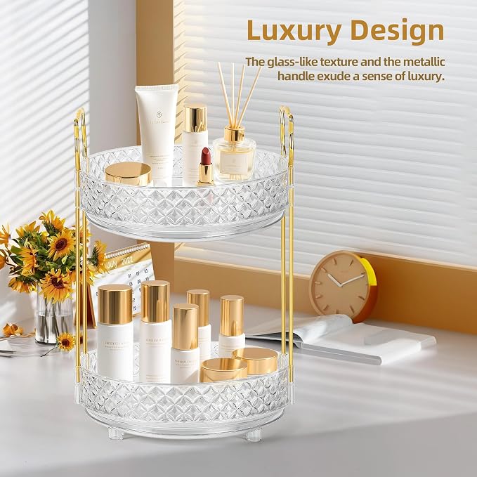 360 Rotating Makeup Organizer for Vanity, 2Tier Adjustable Perfume Organizer - Image 3