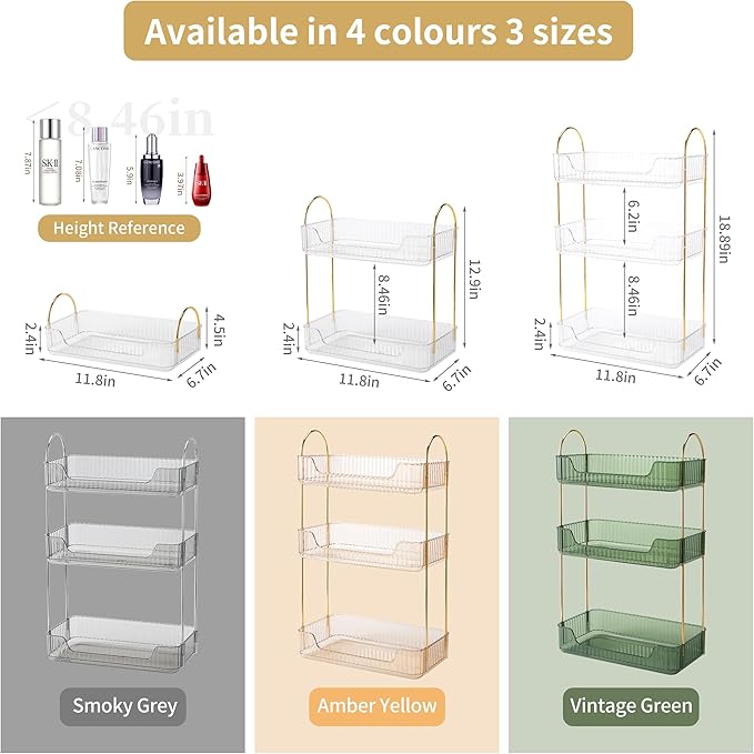 3 Tier Bathroom Organizer Countertop Makeup Perfume Tray Skincare Organizer - Image 2