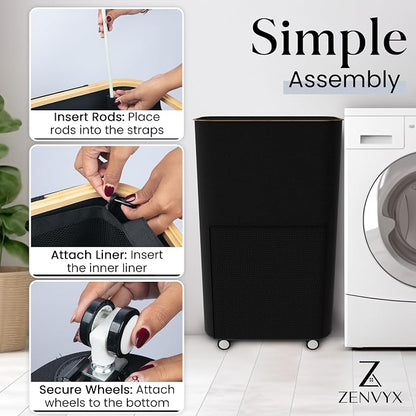 Laundry Basket with Wheels and Handle - 100L Bamboo-Fabric Laundry Hamper with - Image 4