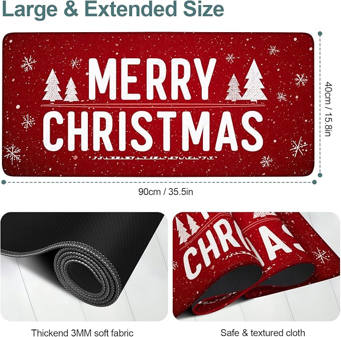 Merry Christmas Gaming Mouse Pad 35.4"x15.7"Desk Mat Anti-Slip Rubber Base & - Image 2