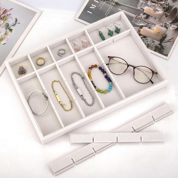 Mornajina 24 Grids Velvet Jewelry Tray Jewelry Display Tray, Stackable Empty - Image 6
