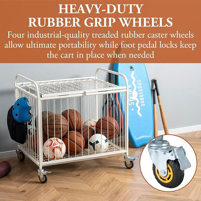 MyGift Large Capacity Metal Rolling Multi Sports Ball Cage Storage Hopper - Image 2