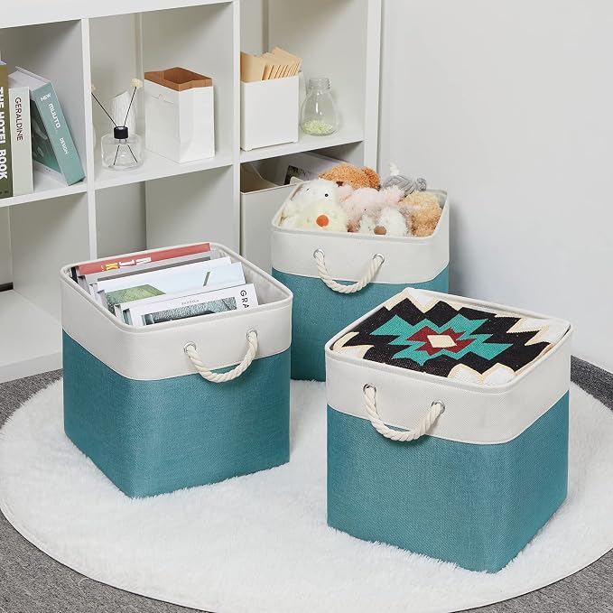 Bidtakay Fabric Baskets for Closets Shelves Lined Set of 3 Large Square - Image 8