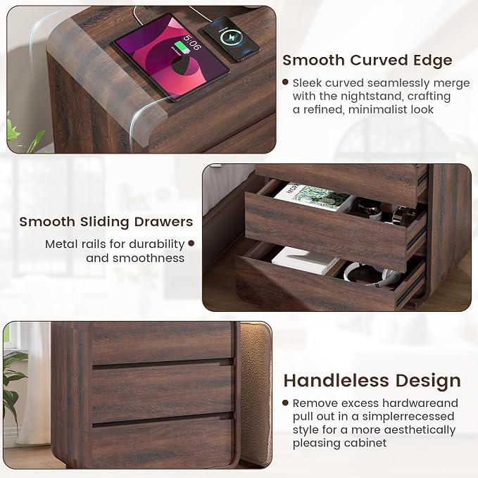 Modern Nightstand Set of 2, 23.2" Wide Wood Bedside Table - Image 7
