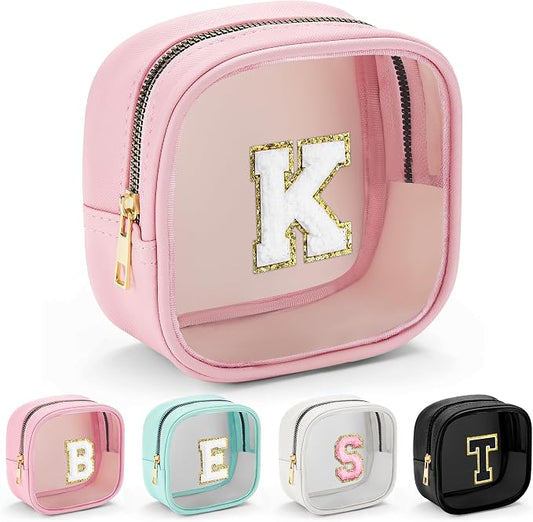 YOOLIFE Mini Initial Makeup Bag | Clear Makeup Bag | Preppy Cosmetic Bags by YOOLIFE