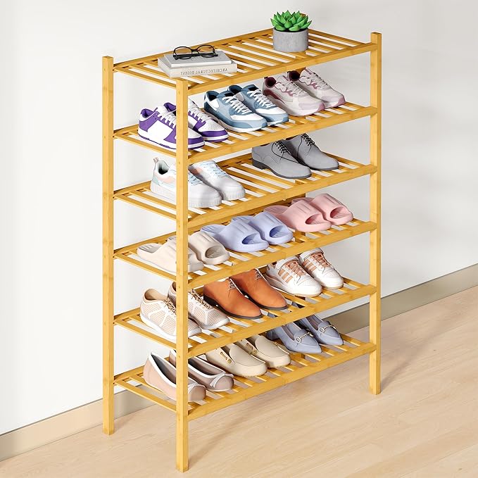 Smiry Bamboo Shoe Rack for Closet, 6 Tier Wooden Stackable Shoe Organizer by Smiry