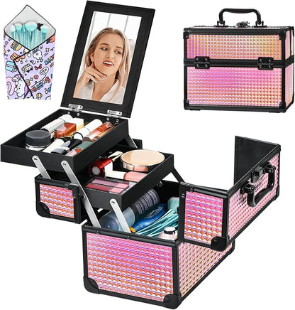 Makeup Case Organizer, Makeup Train Case, Trays Cosmetic Box Portable, - Image 7
