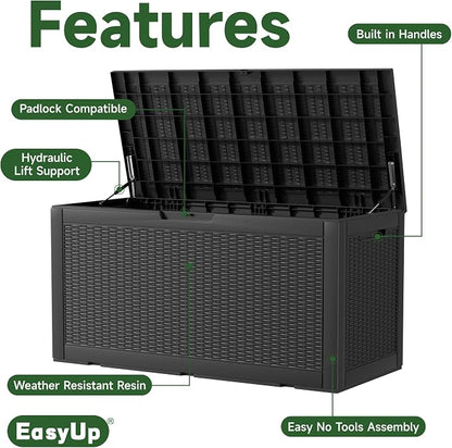 EasyUp 120 Gallon Outdoor Storage Box Waterproof, UV Resistant Resin Deck Box - Image 8