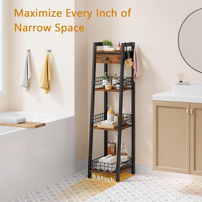4-Tier Narrow Bathroom Table Ladder Shelf - Image 4