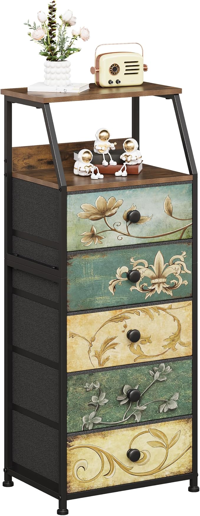 Tohomeor Nightstand with Fabric Drawers Dresser with 2 Tier Shelf Storage Tower by Tohomeor