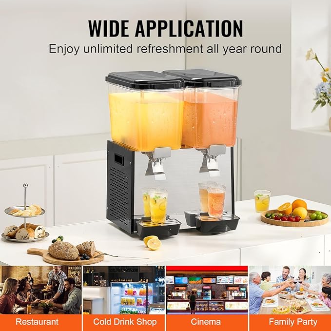 VEVOR Commercial Beverage Dispenser, 2 Tanks 18 L / 19 QT Per Tank Juice - Image 6