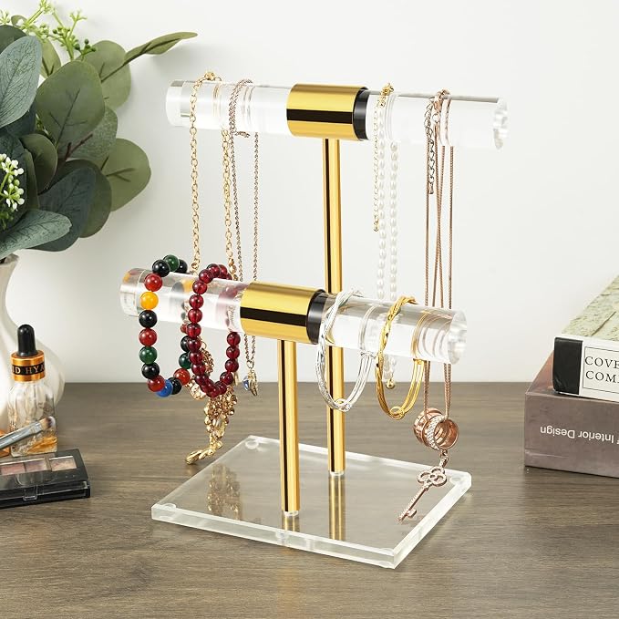 Acrylic Bracelet Holder, Necklace Holder Display Stand, 2 Tier T-Bar Jewelry - Image 2
