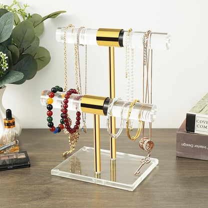 Acrylic Bracelet Holder, Necklace Holder Display Stand, 2 Tier T-Bar Jewelry - Image 2